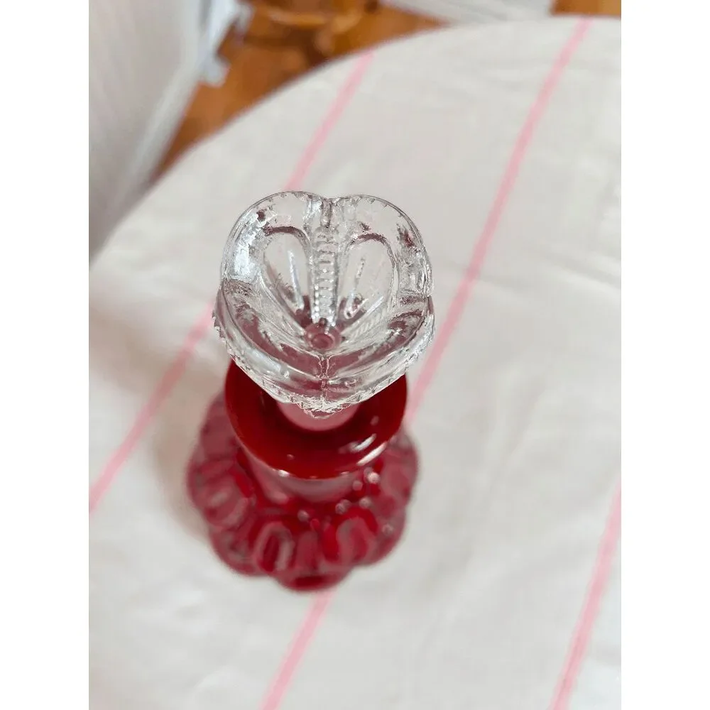 Vintage L.E. Smith Glass Vintage Ruby Red Moon and Stars Decanter with Clear Sto